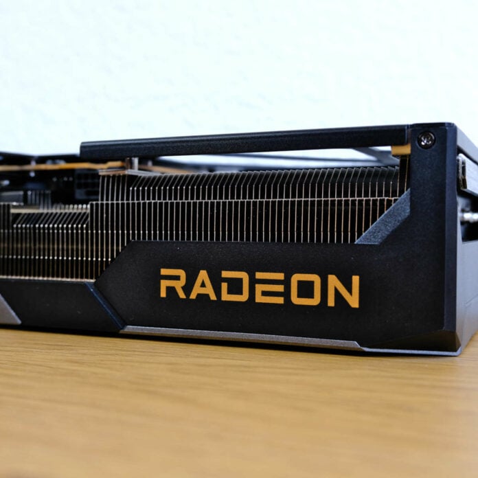Close up of ASRock Radeon RX 9070 XT logo.