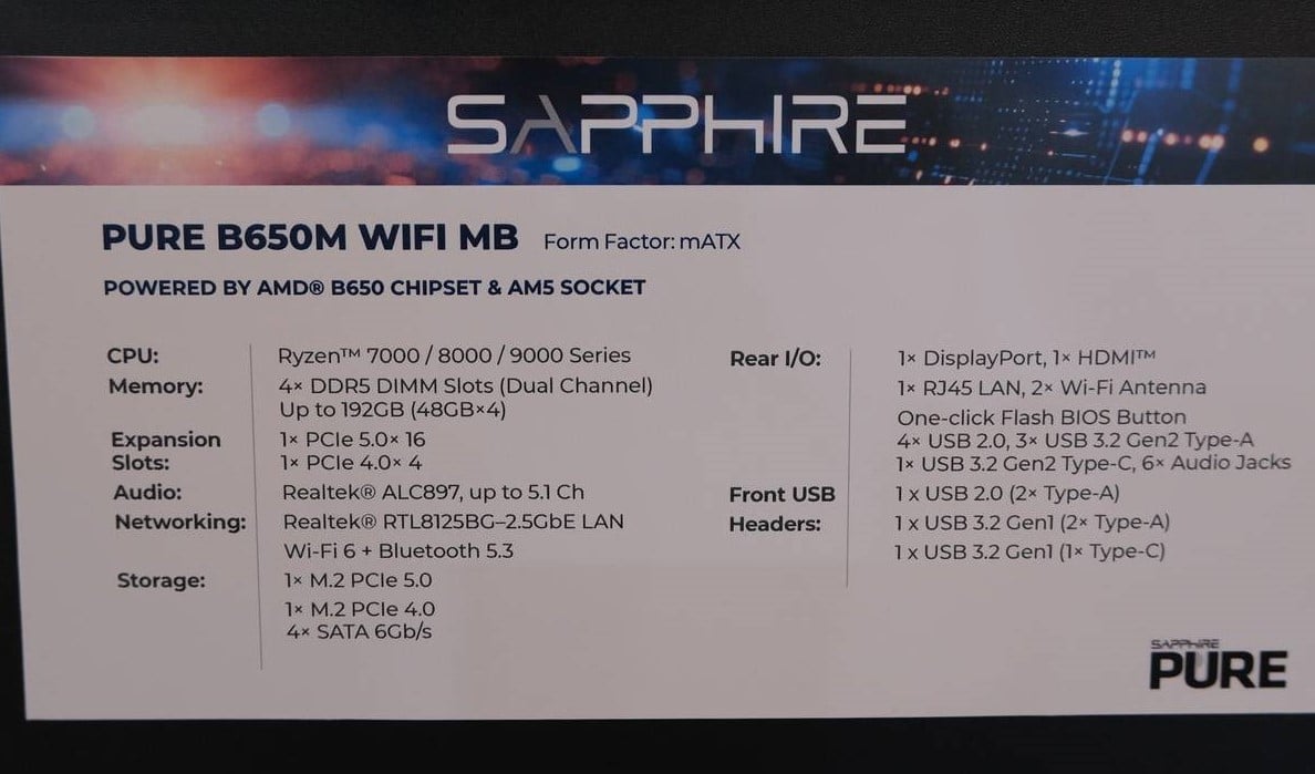 Pure B650M WiFi MB specs.